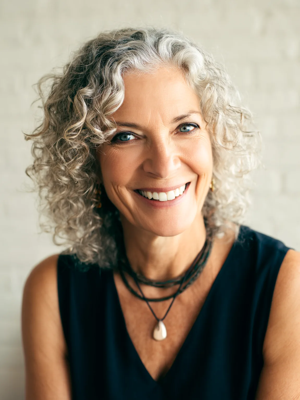 Chin-Length Curly Bob in Silver Grey